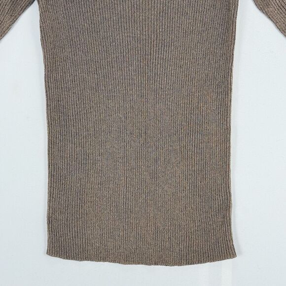 Women’s Ribbed Knit Top Shiny Metallic Stretch Scoop Neck Half Sleeve BM M - Picture 8 of 12